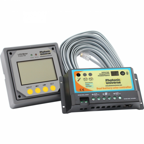 10A dual battery solar charge controller with a remote LCD meter