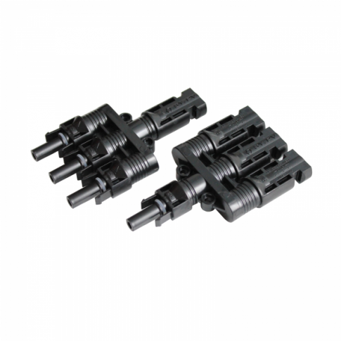 Pair of 3-to-1 T-MC4 cable adapters for solar panels and photovoltaic systems