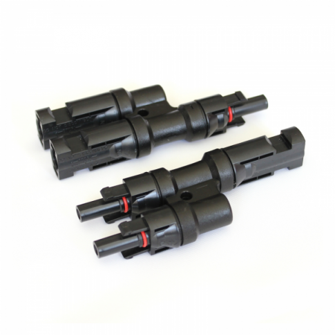 Pair of MC4 T-branch cable connectors / plugs for solar panels and photovoltaic systems