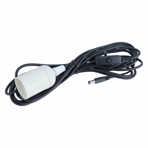 E27 12V Light bulb holder with a 5m 0.3mm cable with on/off switch and DC plug, for all Photonic Universe lighting systems