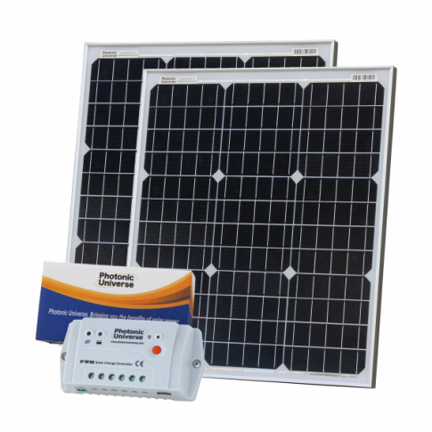 100W (50W+50W) solar charging kit with 10A controller and 2 x 5m cables