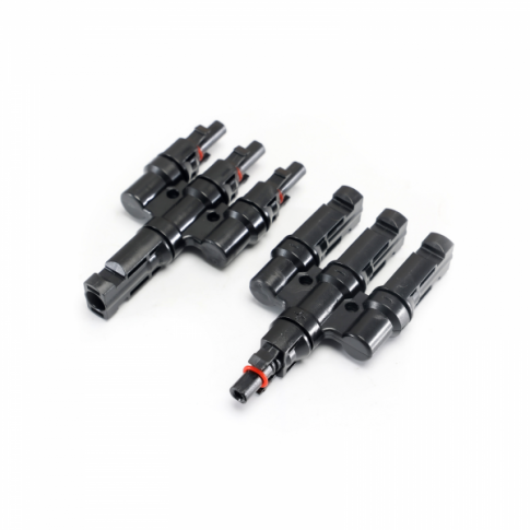 Pair of 3-to-1 T-MC4 cable adapters for solar panels and photovoltaic systems