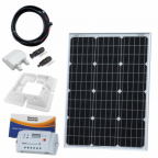 60W 12V solar charging kit with 10A controller, mounting brackets and cables