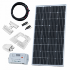 150W 12V solar charging kit with 10A controller, mounting brackets and cables