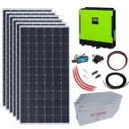 2.1kW grid-tie solar power kit with 5.5kW hybrid inverter and 9.6kWh battery bank