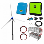 1kW grid-tie wind turbine kit with 5.5kW hybrid inverter and 24kWh battery bank for export of wind power into the grid