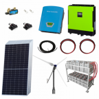 3kW grid-tie wind power kit with 6.5kW Sharp solar panels, 5.5kW hybrid inverter and 24kWh battery bank
