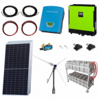 2kW grid-tie wind power kit with 5.4kW Sharp solar panels, 5.5kW hybrid inverter and 24kWh battery bank