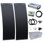 1.5kW complete van conversion kit with 2 x 150W black narrow semi-flexible solar panel, 200Ah 12V battery and 1500W 230V pure sine wave inverter