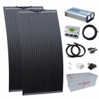 2kW complete van conversion kit with 2 x 160W black semi-flexible solar panel, 200Ah 12V battery and 2000W 230V pure sine wave inverter