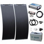 1kW complete dual battery van conversion kit with 2 x 130W black narrow semi-flexible solar panels, 100Ah 12V battery and 1000W 230V pure sine wave inverter