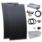 2kW complete dual battery van conversion kit with 2 x 160W black semi-flexible solar panels, 200Ah 12V battery and 2000W 230V pure sine wave inverter