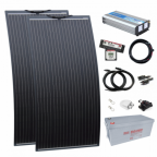 3kW complete dual battery van conversion kit with 2 x 160W black semi-flexible solar panels, 200Ah 12V battery and 3000W 230V pure sine wave inverter